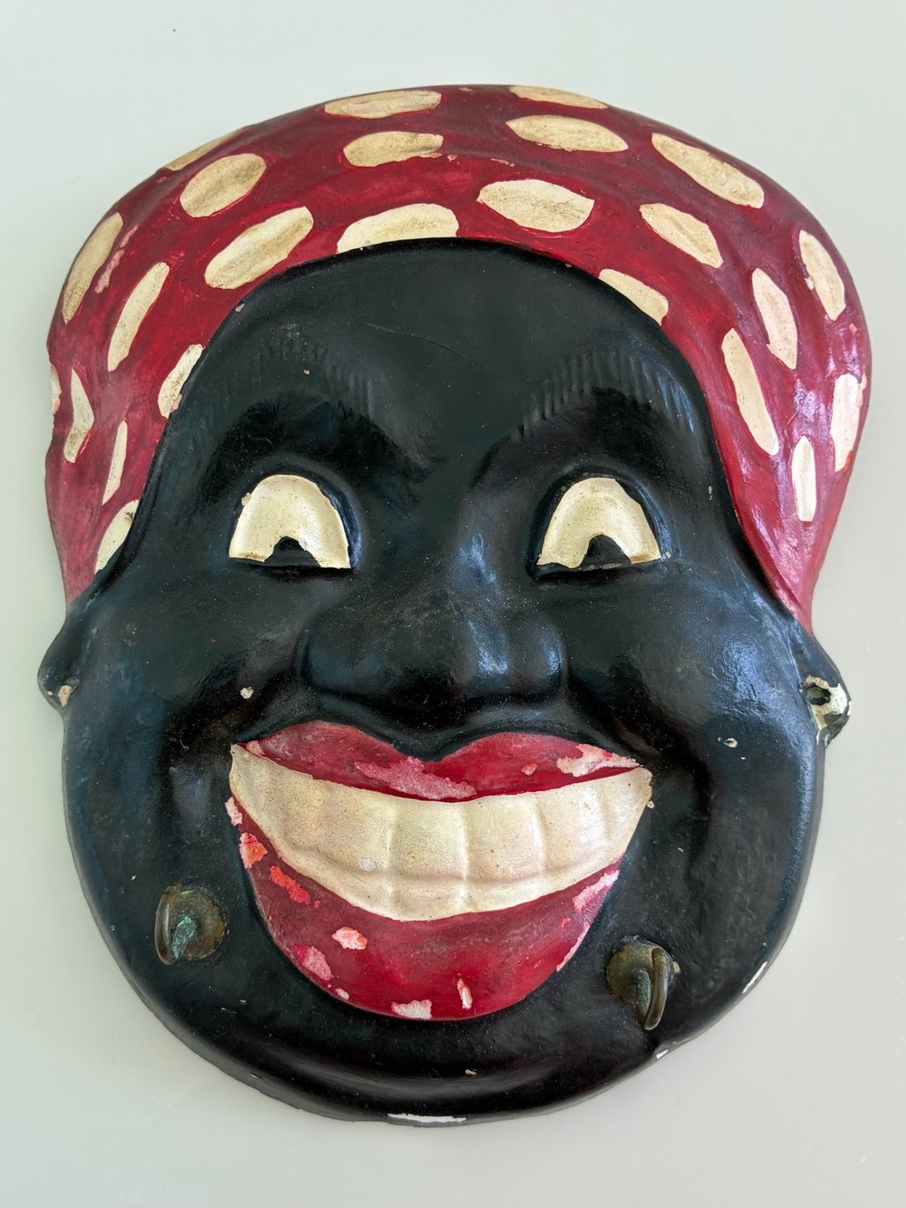 Wall Mask Key Holder Black White Red Ceramic Americana Vintage Stereotype